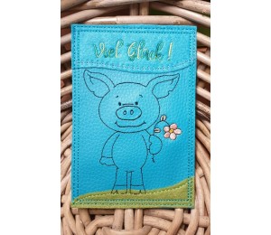 Stickdatei - Postkarte ITH Viel Glück Schwein Glücksschwein